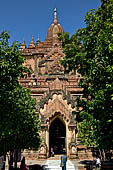 Bagan Myanmar. Htilominlo temple. Nicely carved reliefs of the doorways. 